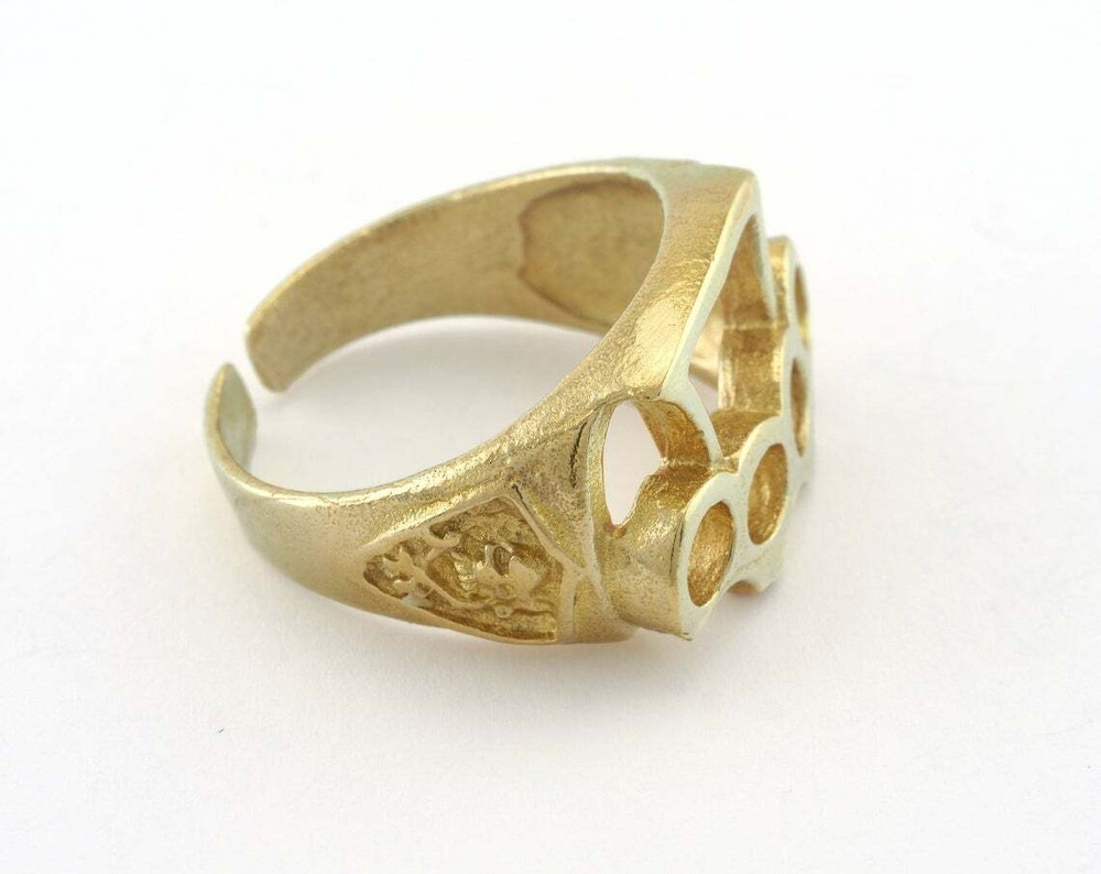 Ring Punch Adjustable Statement Raw Brass 9US Biker Goth