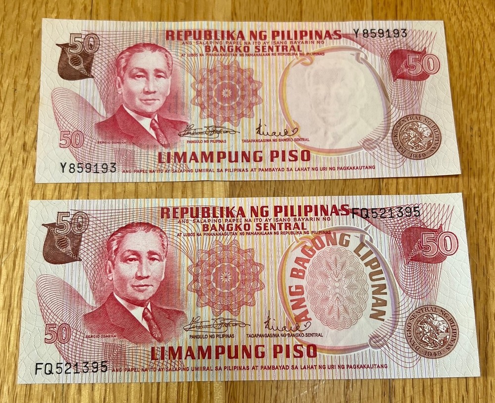 Philippines 50 Piso notes, P151a and P156a - crisp uncirculated