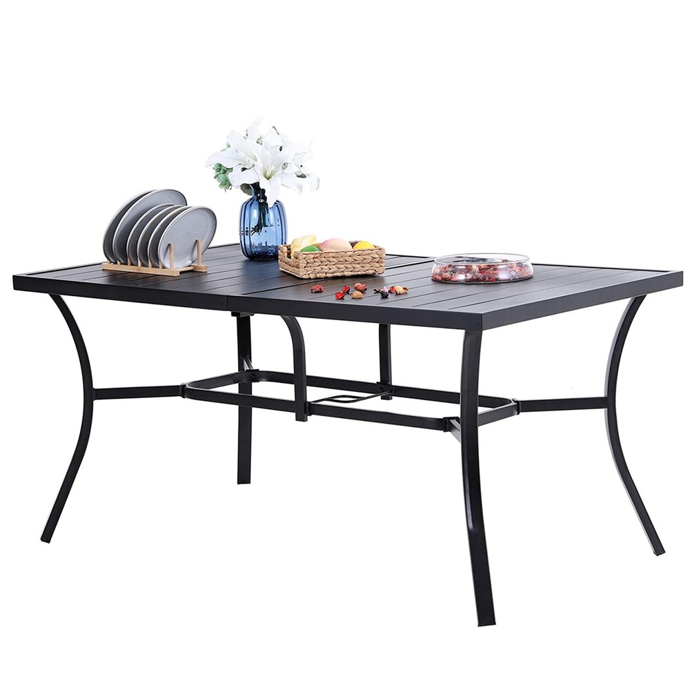 Outdoor Patio Tables Metal Rectangular Square Dining Table With Umbrella Hole