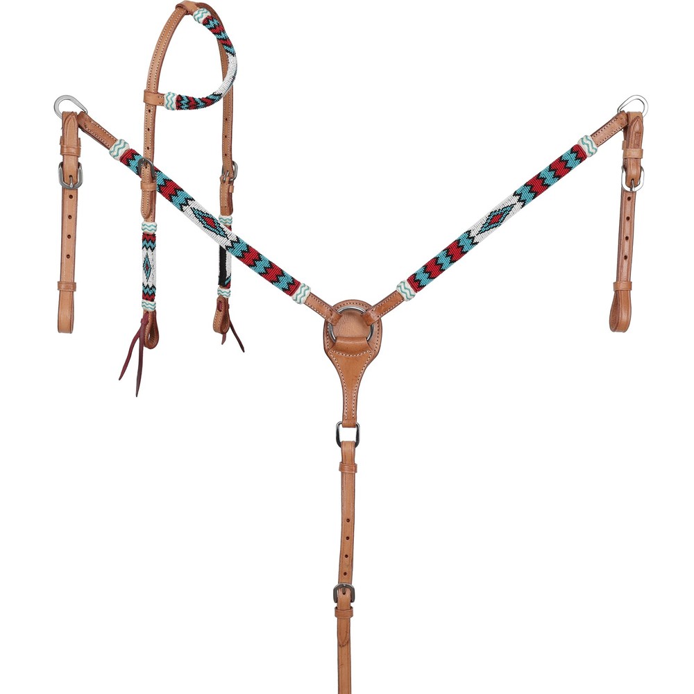 Showman Red Rock Beaded Single Ear Headstall & Breast Collar Set