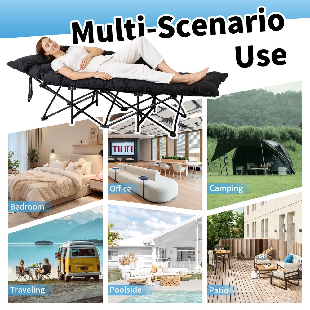 Folding Camping Cot Bed with Soft Pad, Portable Outdoor Cot