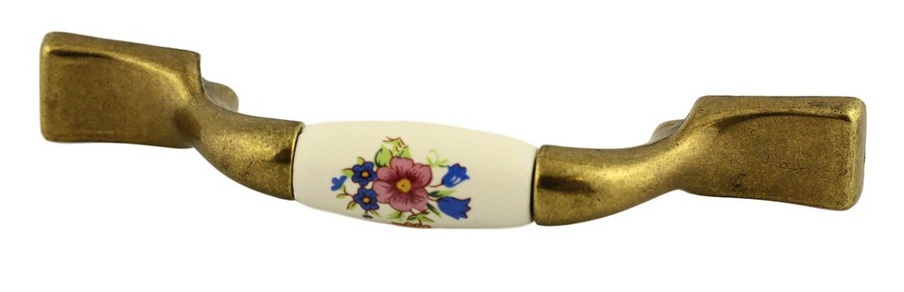 (5 Pack) 3 inch Ceramic Flower Center Pull Antique Brass