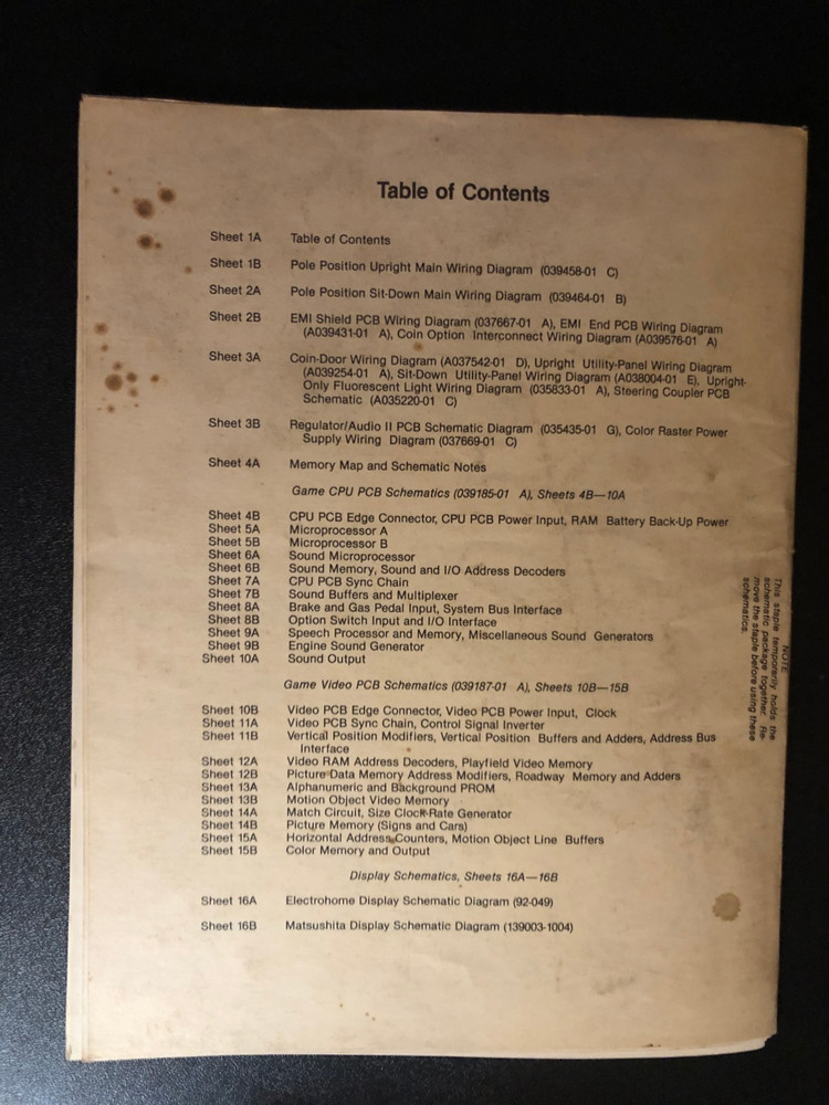 ATARI POLE POSITION OPERATION MANUAL ORIGINAL ARCADE