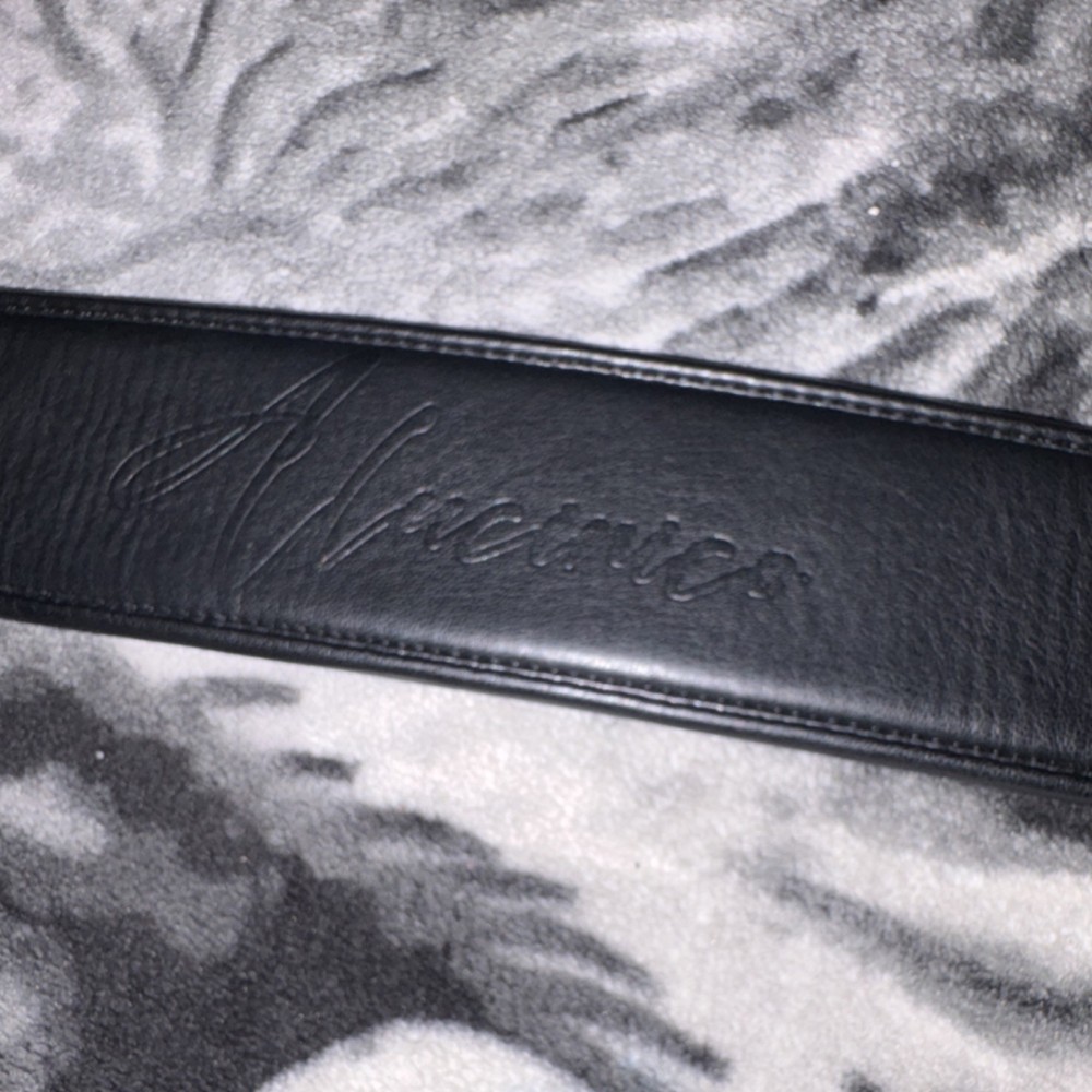 Alvictoria Black Leather Guitar Strap Silver Studs