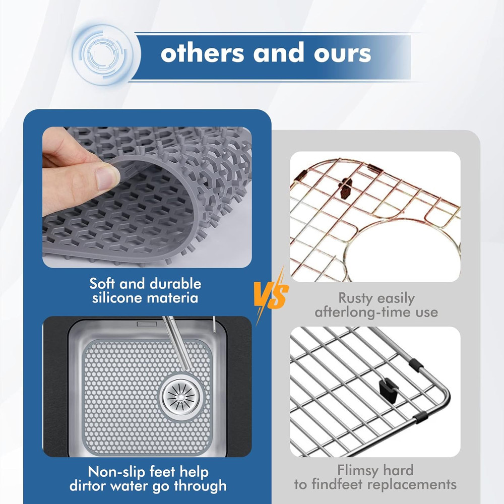 Silicone Kitchen Sink Protector Mat with Rear Drain - 13.58''X 11.6'' Kitchen Si