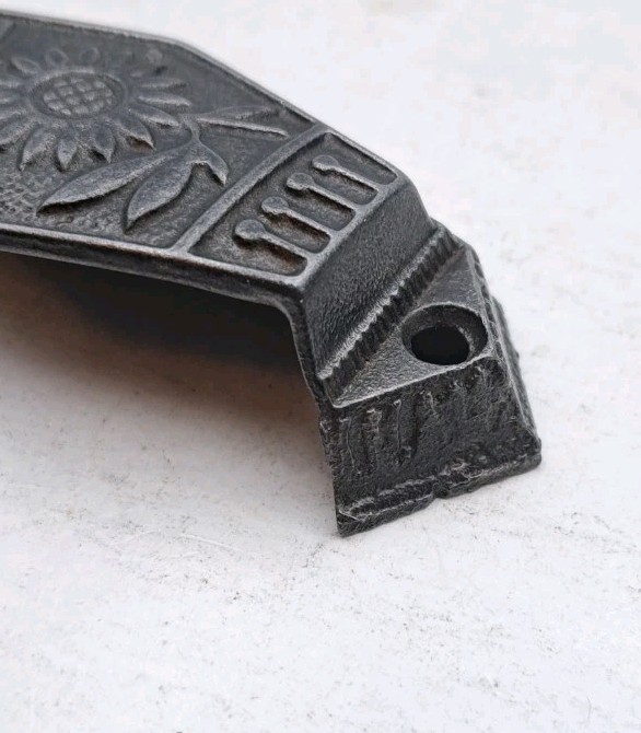 Antique Bin Pull Sunflower Drawer Cabinet Pull Old Vintage Iron Handle Hardware