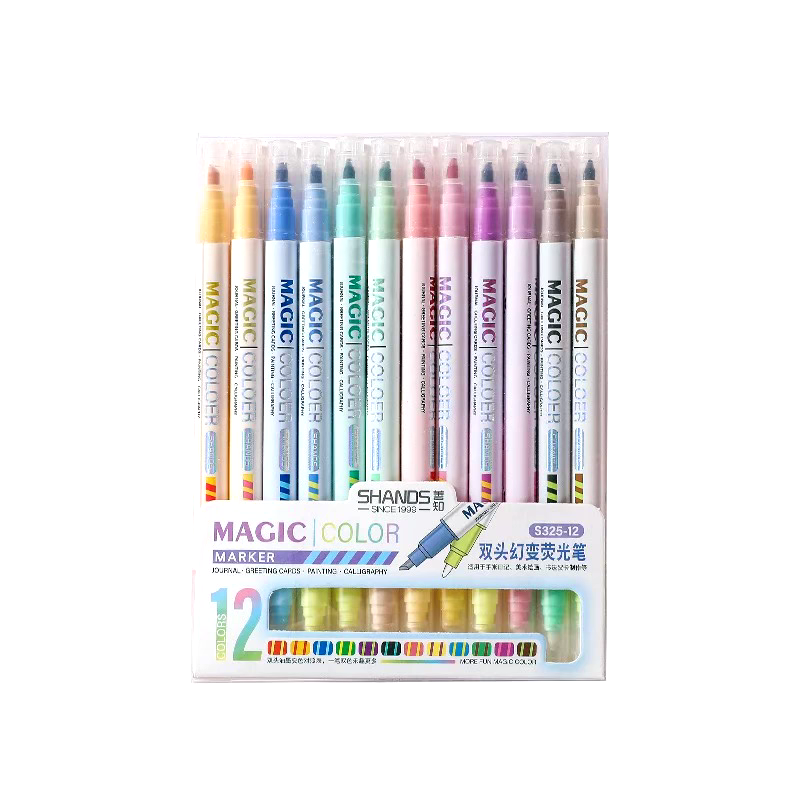 12pcs Double-ended Magic Color Changing Highlighter Pen Set