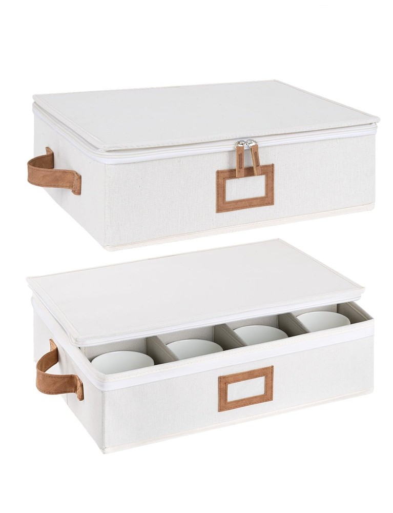 China Storage Container, Stackable Mug Storage Box with Dividers, Stemware St...