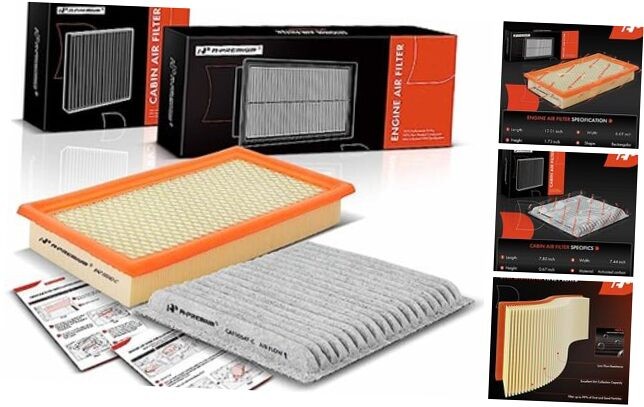 2-PC Engine & Cabin Air Filter with Activated Carbon Compatible with Ford