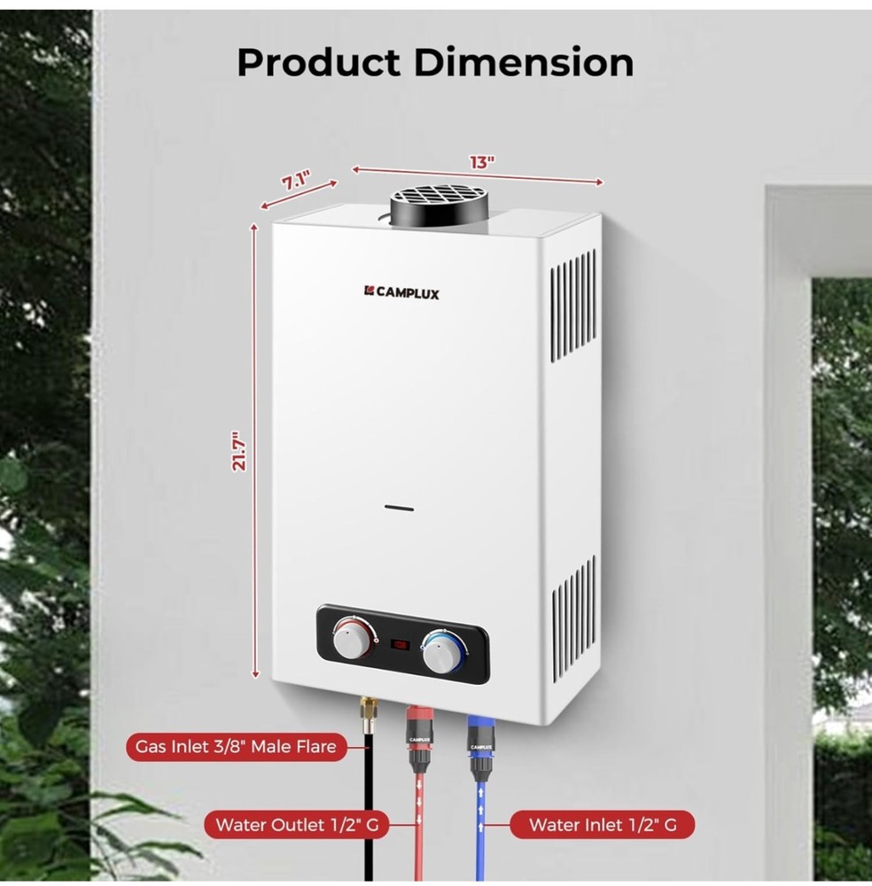 CAMPLUX Tankless Water Heater, 2.64 GPM Portable Propane Water Heater