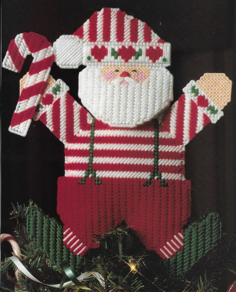 MERRY SANTA TREE TOPPER CHRISTMAS PLASTIC CANVAS PATTERN INSTRUCTIONS