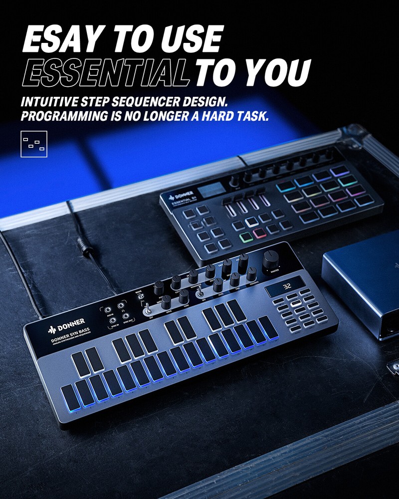 Donner B1 Analog LED Bass Synthesizer Sequencer With Drum Machine DJ Controller