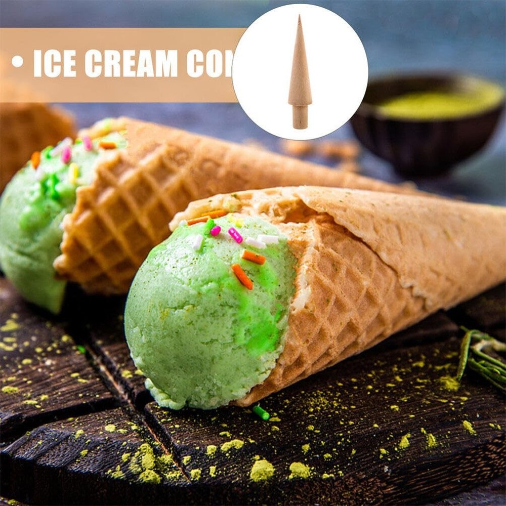3-Piece Ice Cream Cone Mold Set - Multi-Function Wooden Krumkake Iron and Con...
