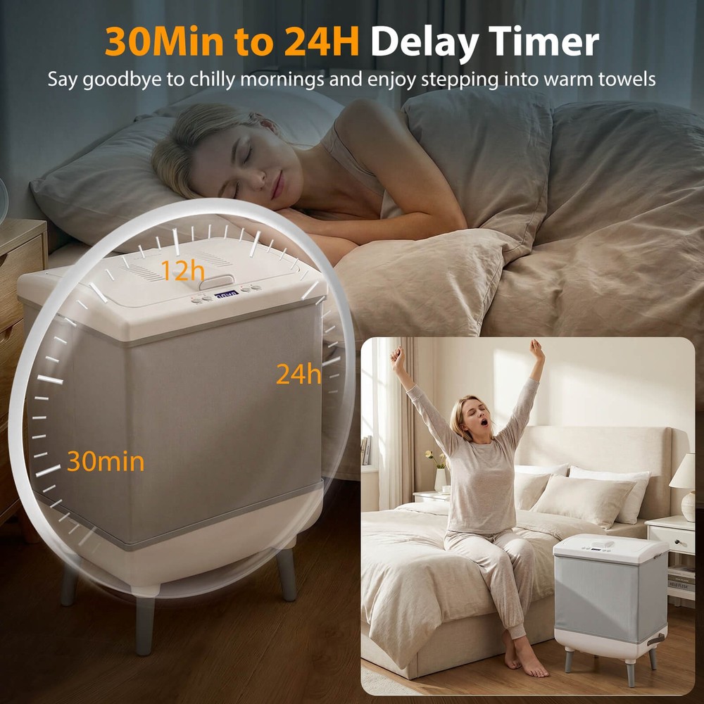 35L Large Blanket Warmer w/ Heating & Drying Modes, 24H Timer, Delay, Child Lock