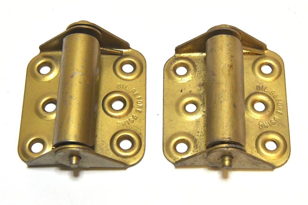 2 MATCHING VINTAGE SPRING HINGE SET BRASS FINISH
