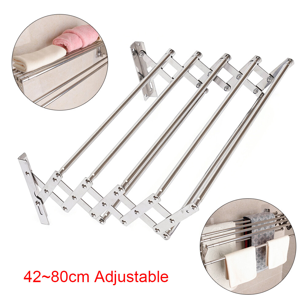 Clothes Drying Rack Wall Mounted Accordion Retractable Foldable Towel Shelf
