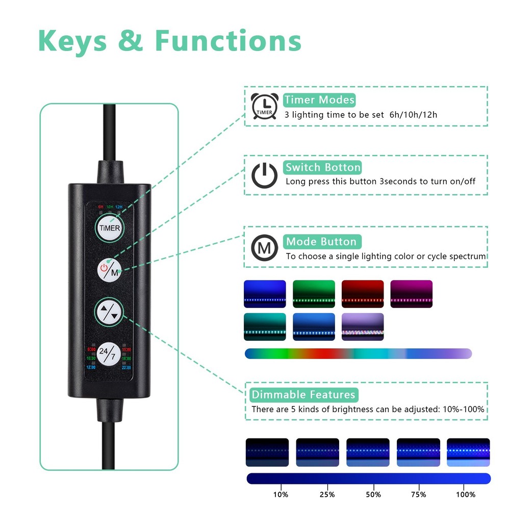 hygger Clip On LED Aquarium Light, 12-20" Full Spectrum, Adjustable Timer