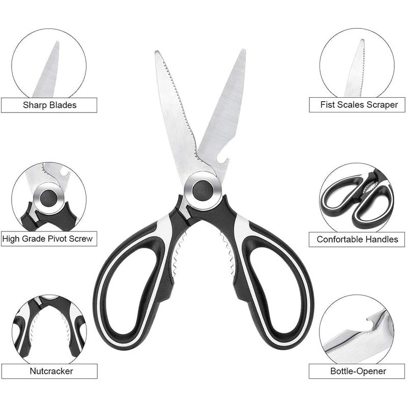 Multi-Function Kitchen Scissors Stainless Steel Sharp Durable W/ Bottle Opener
