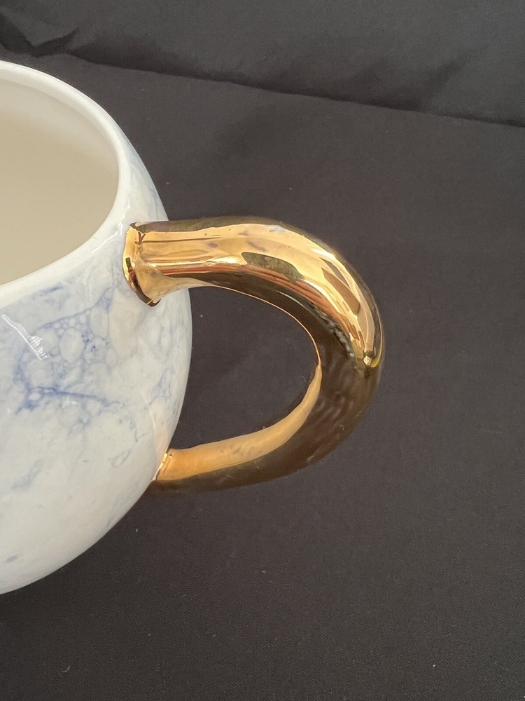Anthropologie Eleodora Pitcher Blue & White Gold Handle