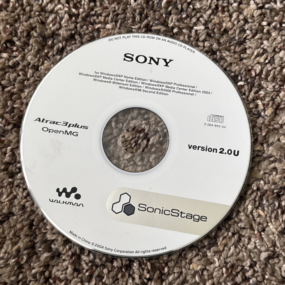 CDROM Walkman Software ~ Sony SonicStage Atrac3plus OpenMG Version 2.0U