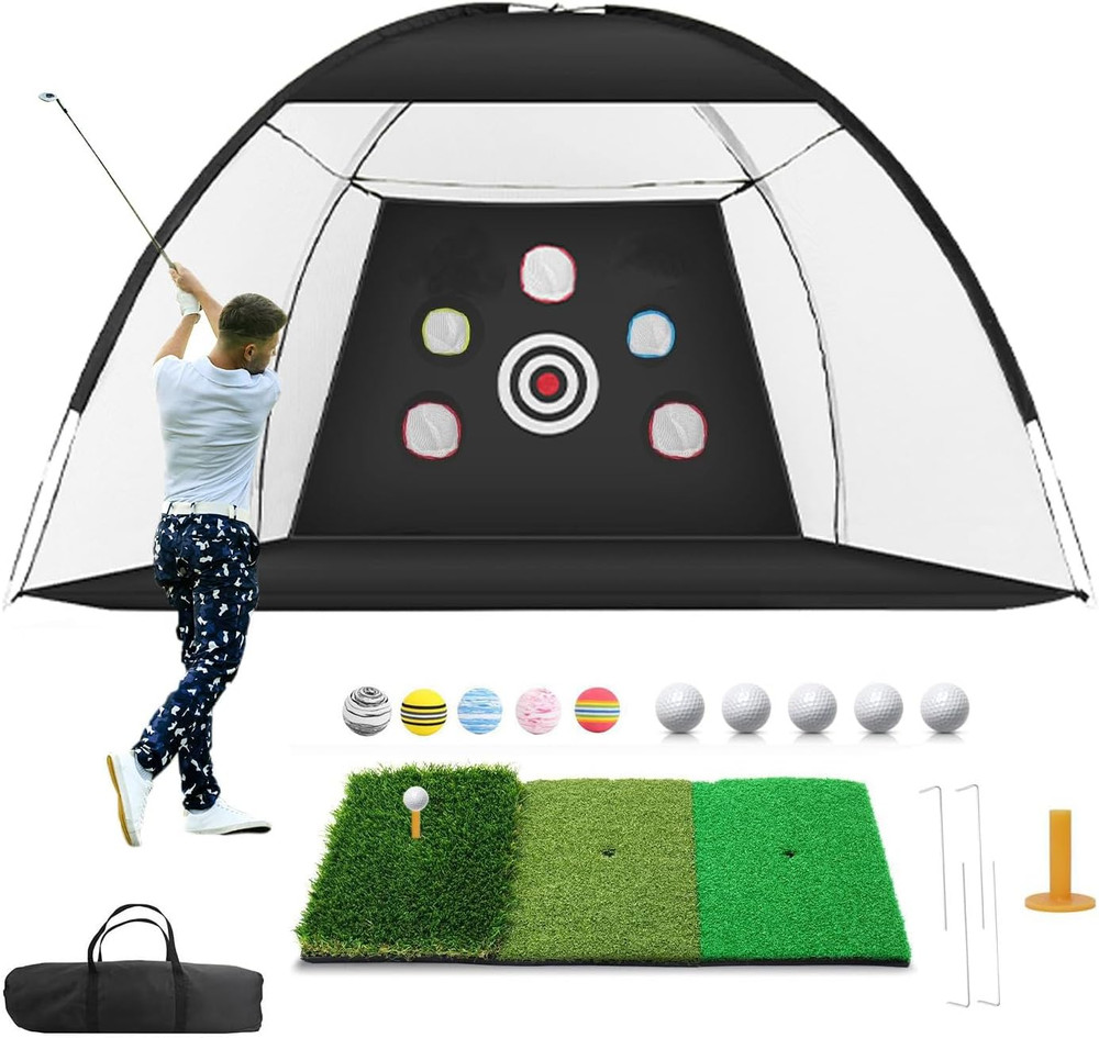 Golf Practice Net Set,10X7Ft Home Golf Training Equipment with Target,Mat,Balls&