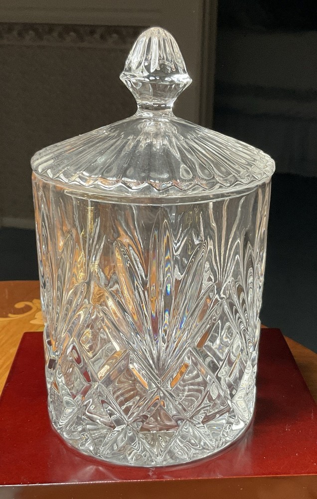 Crystal Biscuit Barrel with Lid Cracker Cookie Jar