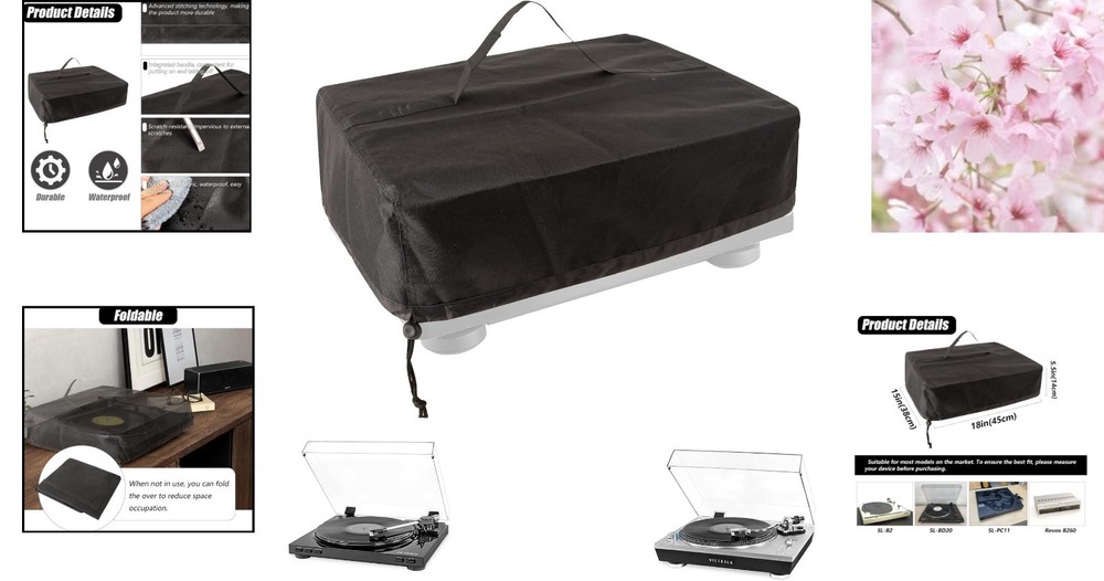 Black Adjustable Drawstring Turntable Dust Cover - Protects Against Dust & Water