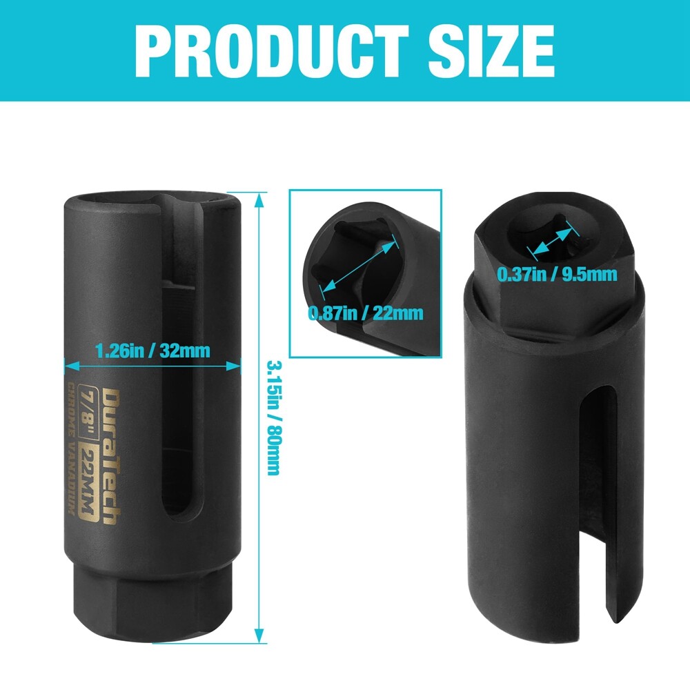 DURATECH O2 Oxygen Sensor Socket 3/8" Drive 7/8" 22mm Oxygen Sensor Remover Tool