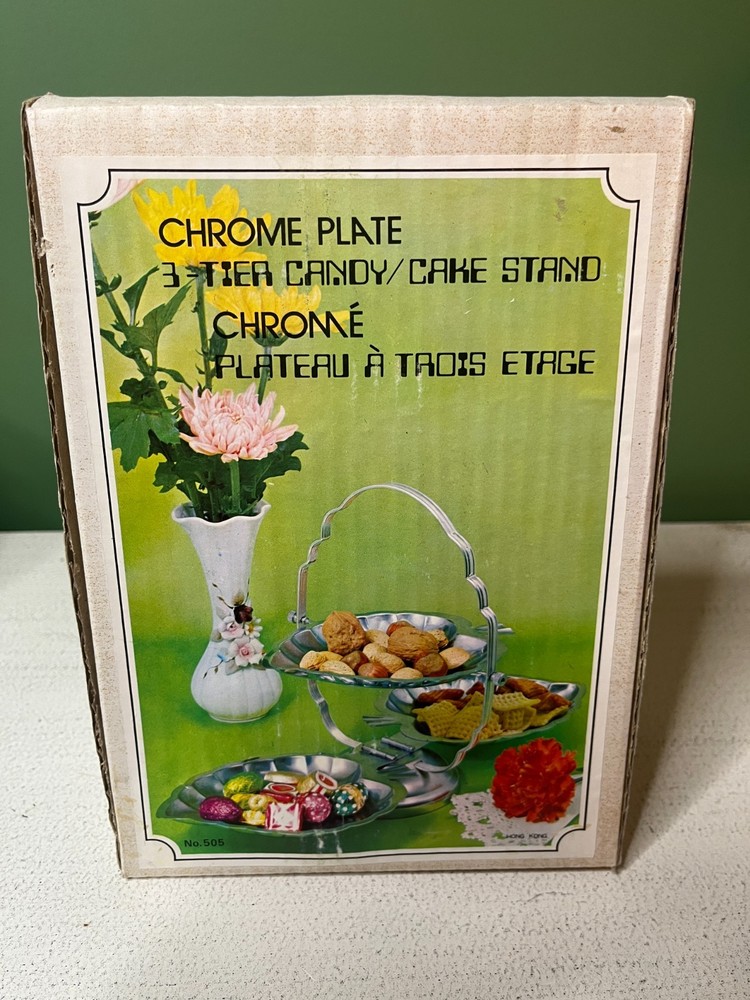 Chrome Plate 3 Tier Leaf Design Candy Cake Stand No 505