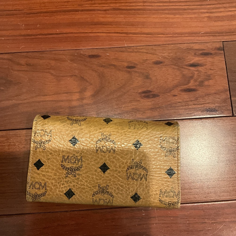 Authentic MCM Large Tri Fold Wallet in Visetos Original Cognac