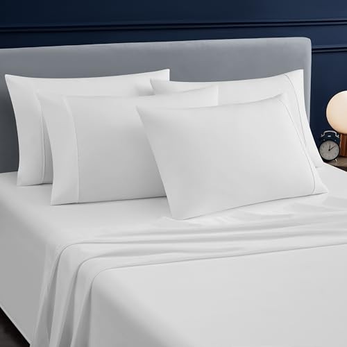 Sheets Set 6 Piece Cooling Bed Sheets with 4 Envelope Pillowcases King White