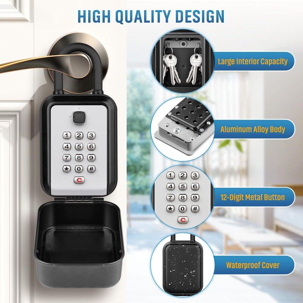 Portable Key Lock Box Waterproof Sturdy Lock Box for Keys with Code Hide a Ke...