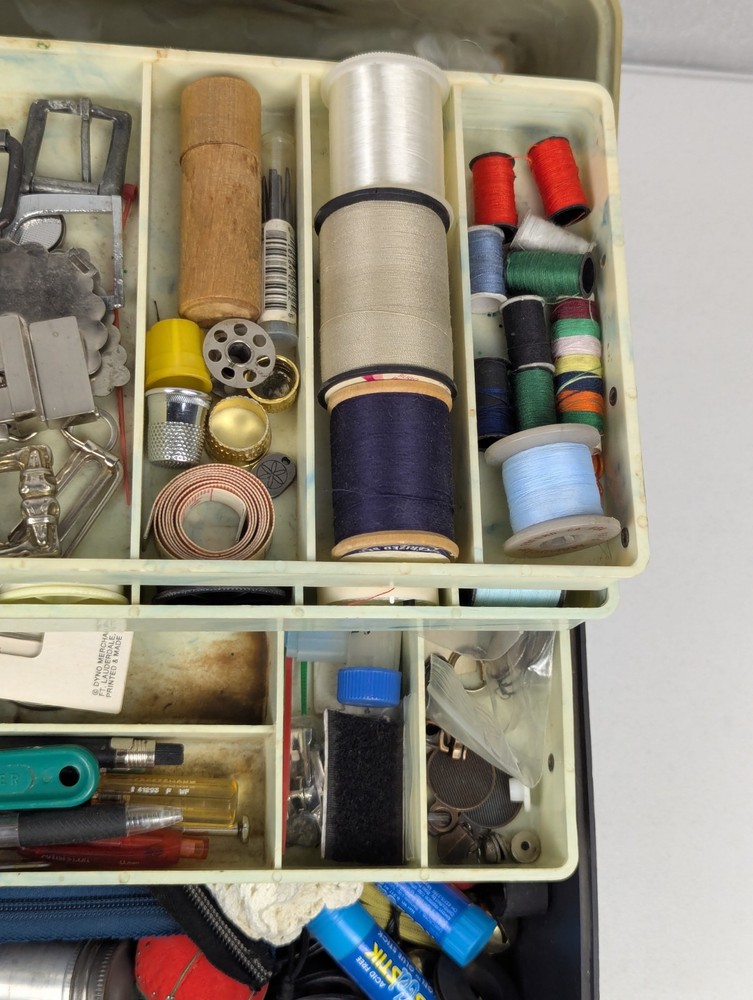 Vintage Sewing Box Thread Spool Holder & Drawer Storage