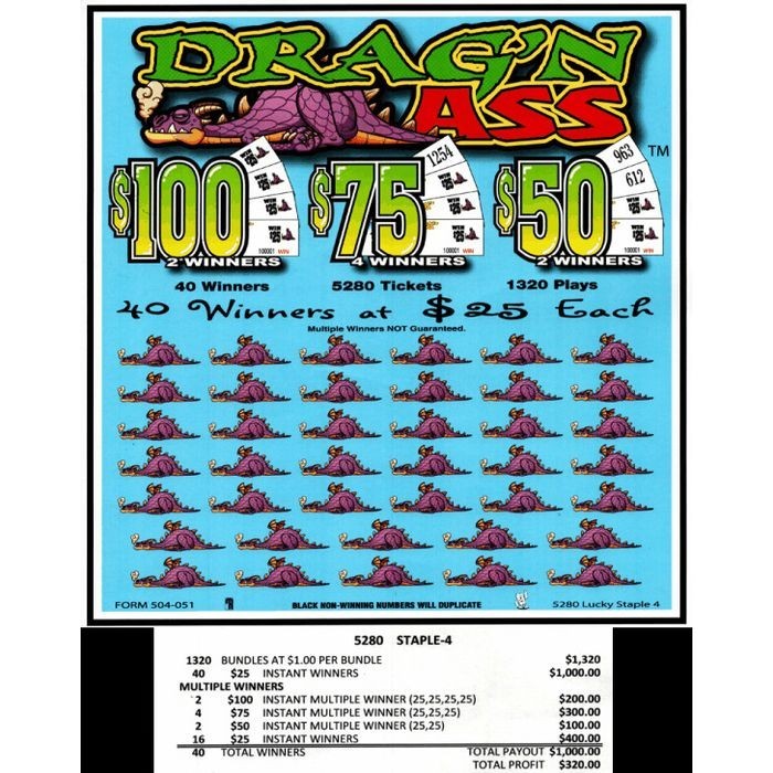 Drag'n Ass - Pull Tabs Jar Tickets Game Bundle Tip Tickets Instant Bingo Bar
