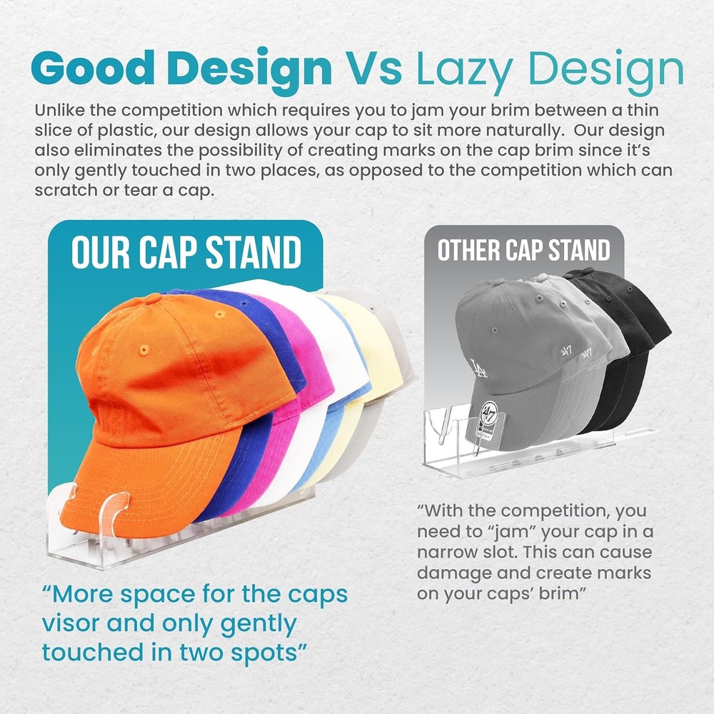Cap Rack Stand 2-Pack - Black, Wall & Tabletop Hat Organizer, Easy Assembly, ...