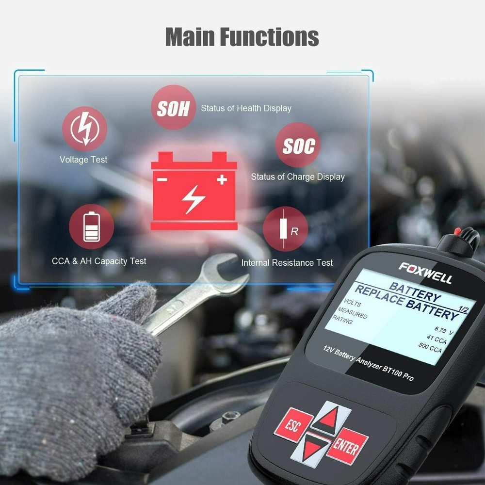 Foxwell BT100 Pro 12V Car Battery Analyzer - Accurate CCA 100-1100 Testing Tool
