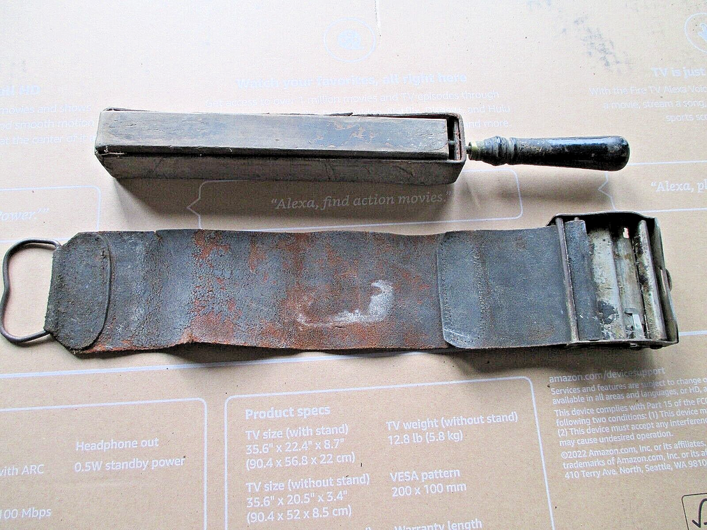 2-Antique Barbers Razor Sharpening Stone & Leather Belt!