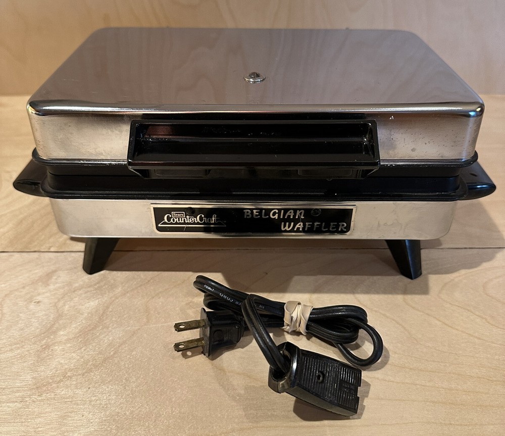 Belgian Waffle Maker Sears Counter Craft Chrome Vintage  Works