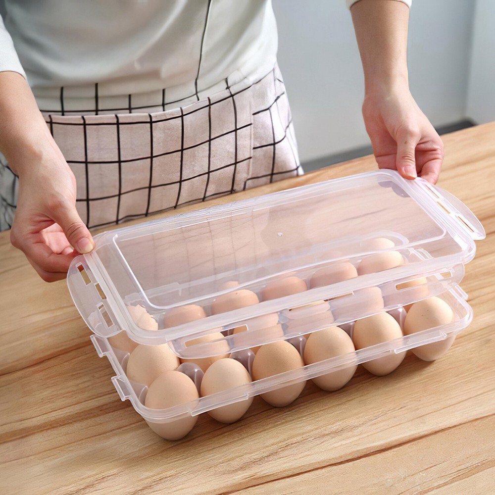 2x Plastic Egg Holder Stackable Egg Storage Box Egg Rack for Refrigerator Fridge
