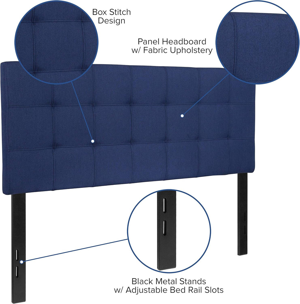Quilted Tufted Upholstered Full Size Headboard in Navy Fabric