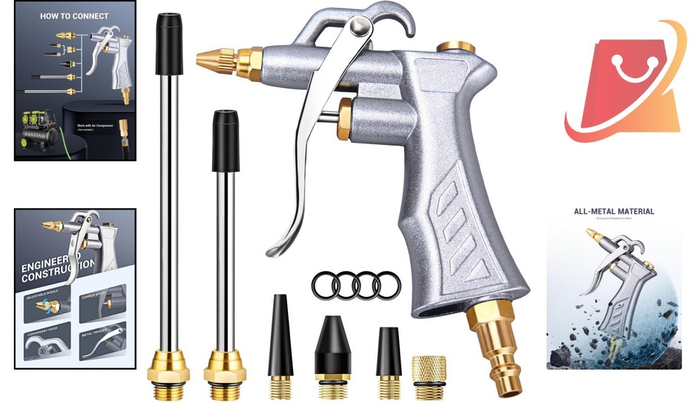Pneumatic Air Compressor Tool Dust Blower Gun Metal Adjustable Nozzle Extensions