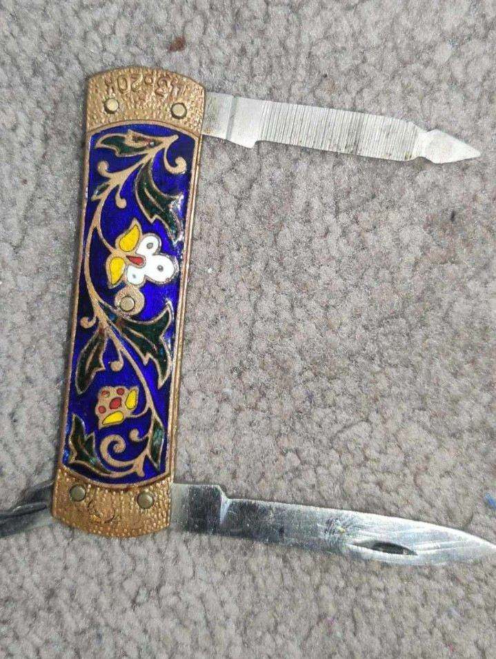 Folding pen knife, vintage USSR enamel