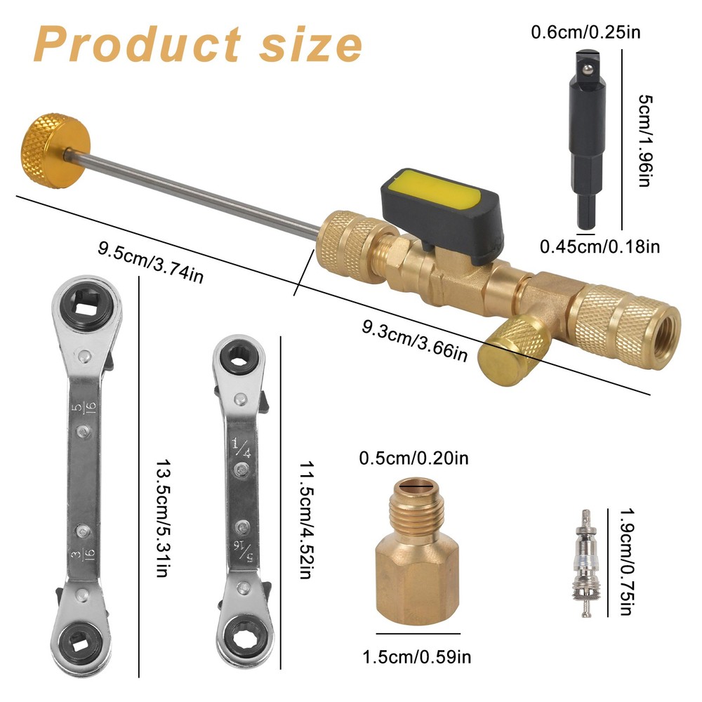 HVAC Wrench Tool AC Schrader Valve Core Remover Set 1/4''& 5/16'' Port Installer