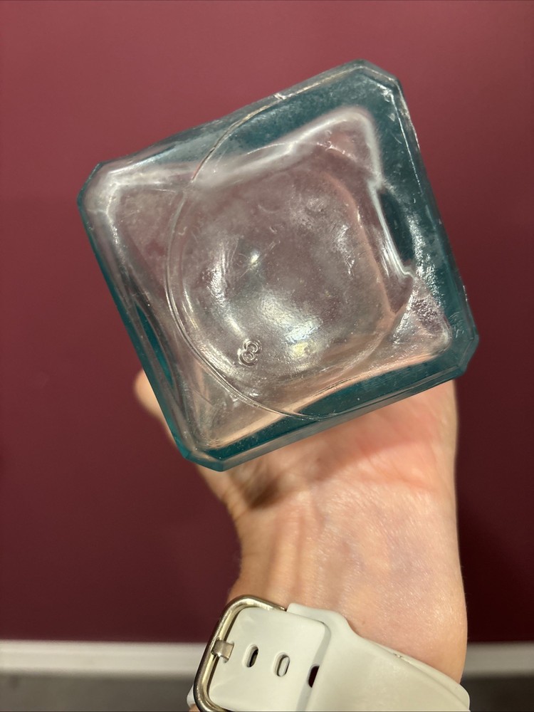 Vintage 10” Light Green Square Glass Bottle