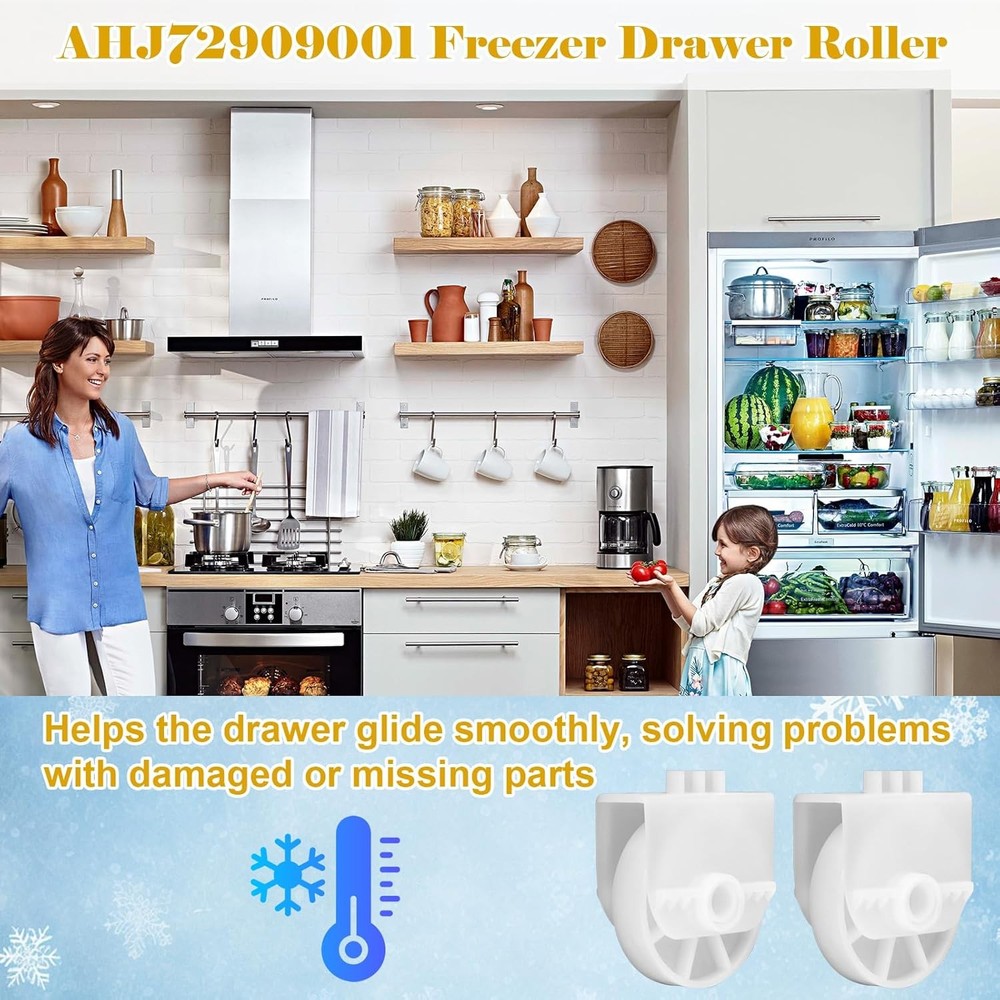 2 pcs AHJ72909001 Refrigerator Freezer Drawer Roller Replacement for...