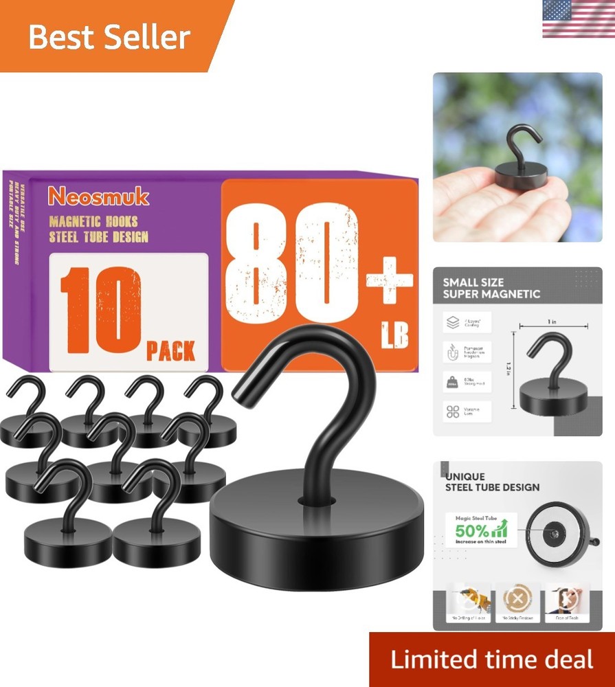Magnetic Hooks, Heavy Duty, 10 Pack, Black