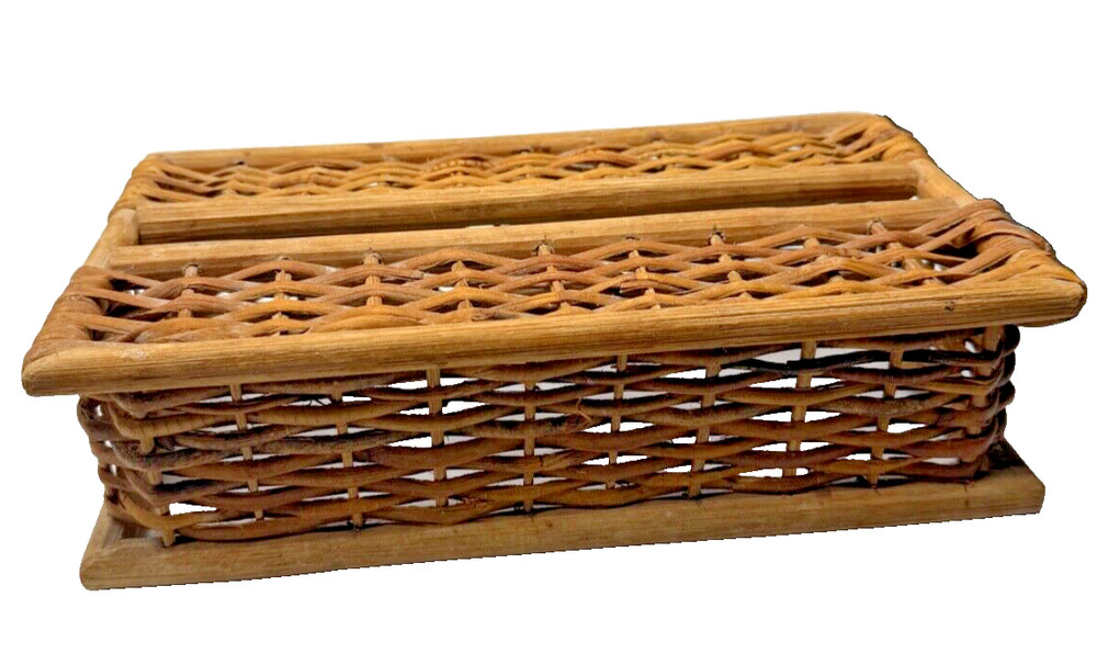 Vintage Wicker Tissue Box Cover Woven Rectangular Made In Philippines