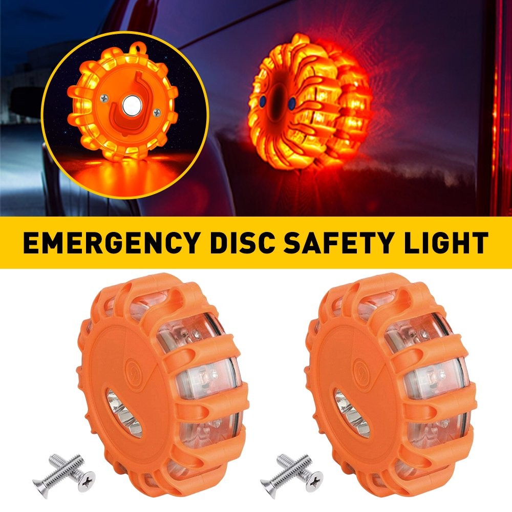 2PCS LED Safety Flare Warning Disc Flashing Roadside Light Strobe Beacon