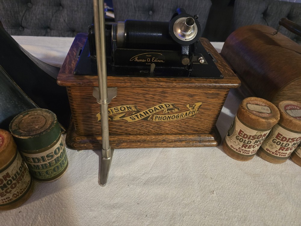 Edison Standard Phonograph w/ Horn + Extras