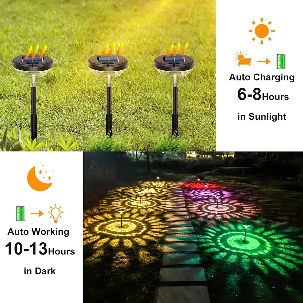 2/8 Pack Solar Pathway Lights, Multicolor & Warm White LED, IP67 Waterproof